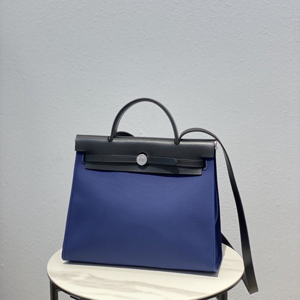 「#4334」 Hermès dark blue colorblock Herbag 31CM