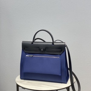 「#4334」 Hermès dark blue colorblock Herbag 31CM