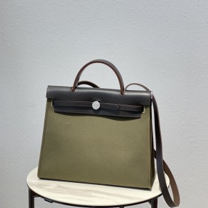 「#4337」 Hermès Dark Green Colorblock Herbag 31CM