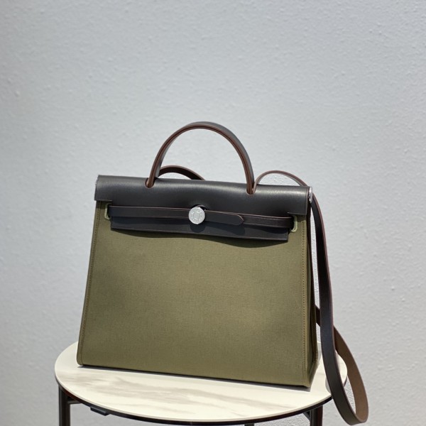 「#4337」 Hermès Dark Green Colorblock Herbag 31CM