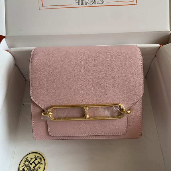 「#4042」Hermes Pig Nose Bag Roulis Girlish Pink Gold Buckle 19cm