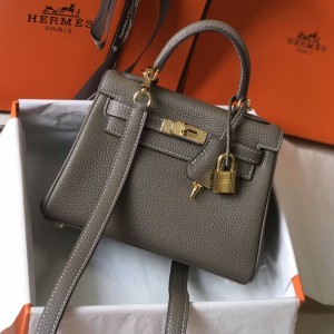 「#4002」 Hermes Elephant Gray Mini Kelly 20cm