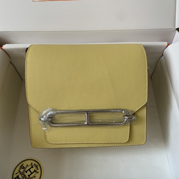 「#4043」Hermes Pig Nose Bag Roulis Lemon Yellow Silver Buckle 19cm