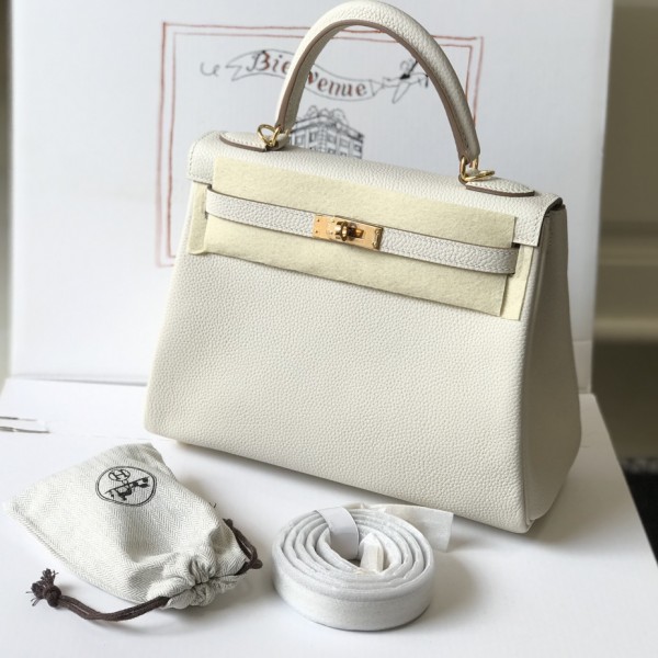 「#4045」 Hermès Milkshake Platinum Buckle Kelly 28cm Togo Cowhide
